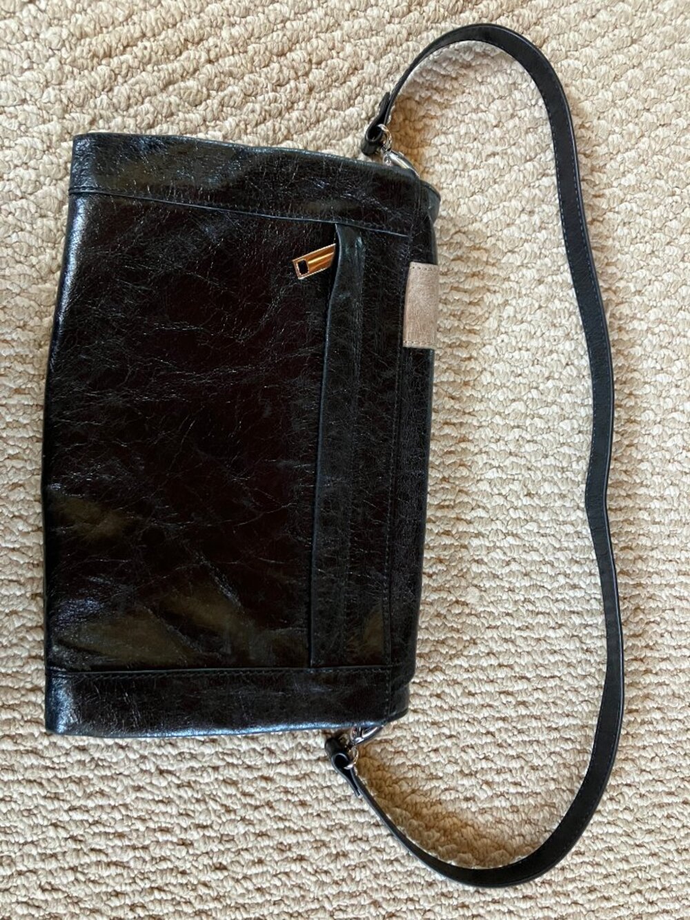 NWOT Lodis Black Leather Shoulder Bag Striped Color Block Mod Basics Classic - Picture 6 of 9
